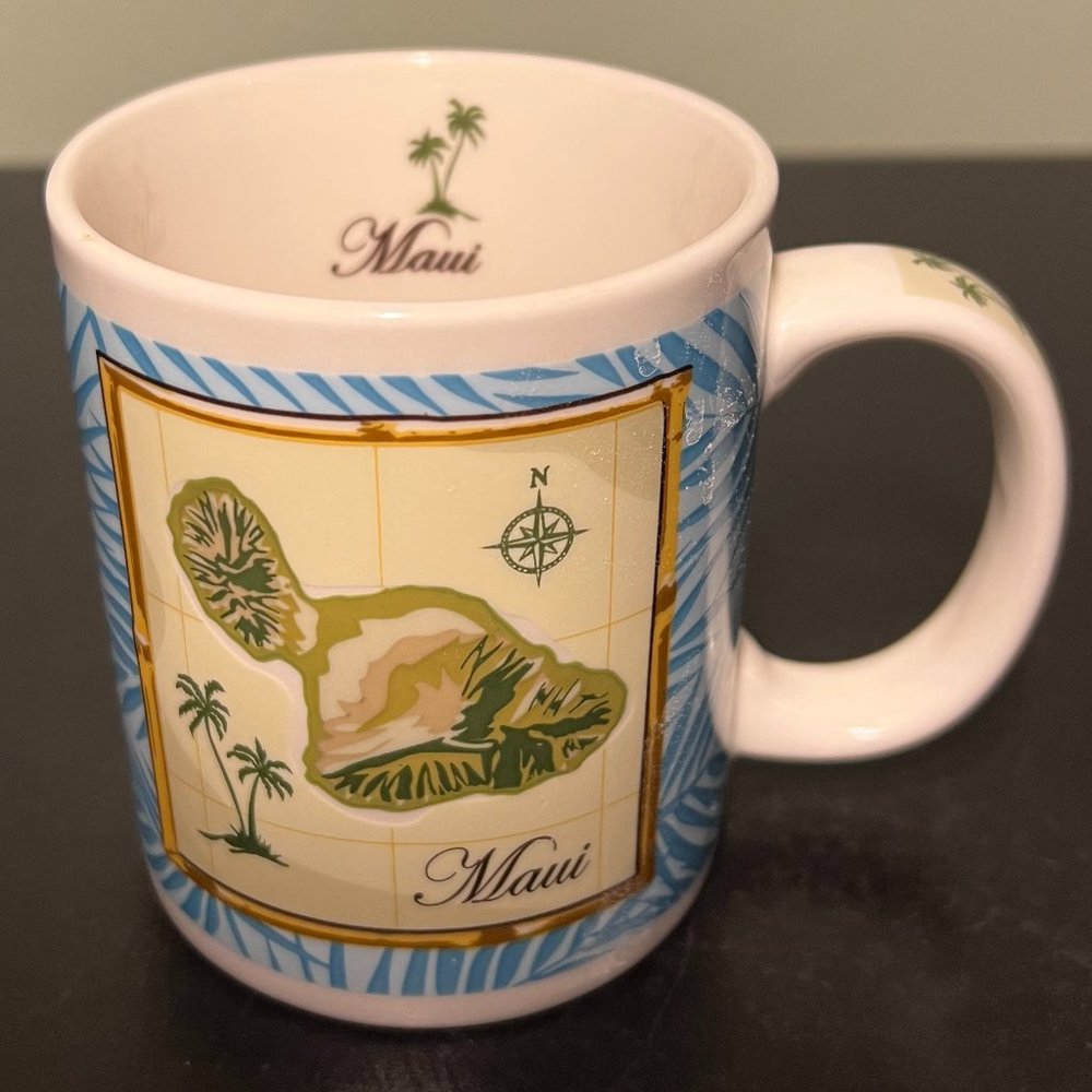 Vintage Blue Maui Map Souvenir Coffee Mug The Islander Group Hawaii Aloha